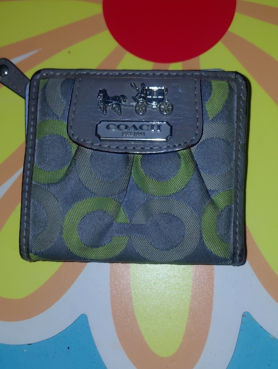 Coach Handbags - Coach Small Signature C Zip Wallet in Gray and Green